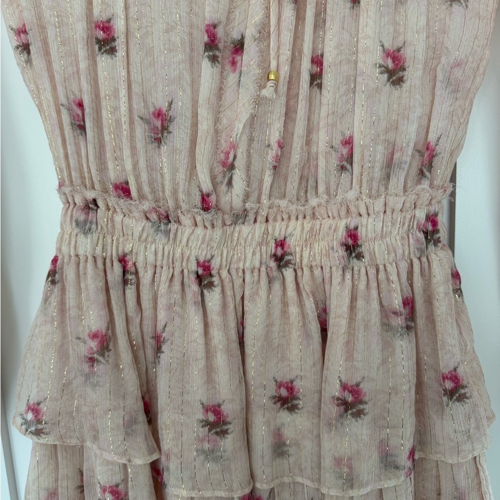 LoveShackFancy Popover Mini Dress in Vintage Rose Pink Gold Floral - Picture 5 of 7